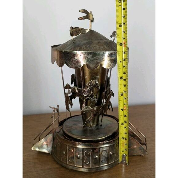 Vintage Copper Wind-Up Musical Carousel Horses 1960s MCM Music Home Decor Gift - Picture 12 of 12